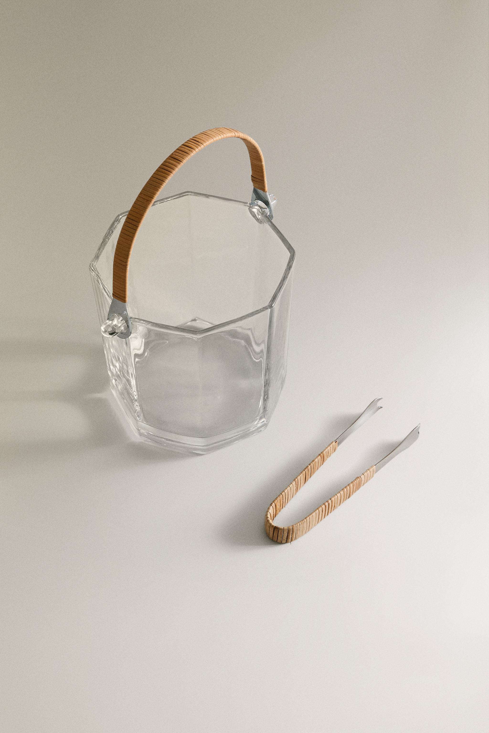 GLASS ICE BUCKET AND TONGS SET